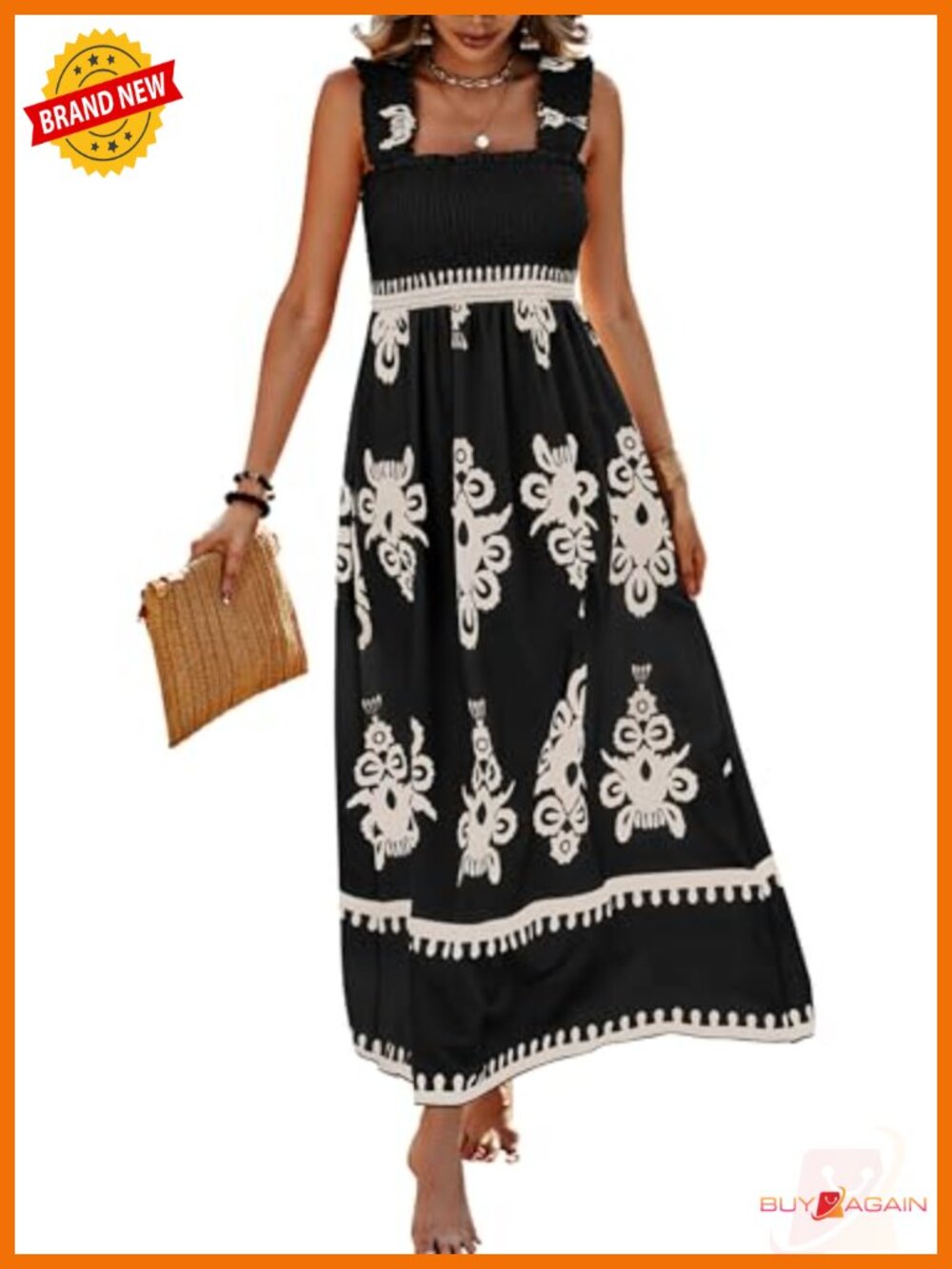 Sleeveless Boho Maxi Dress Smocked Waist Tiered Floral Beach